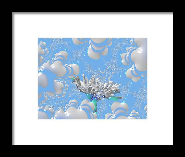 White Flowers with Bubbly Whites, Teals and Blues 1 - Framed Print