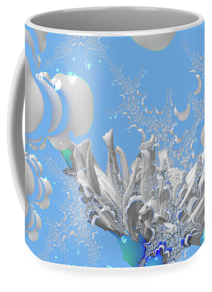 White Flowers with Bubbly Whites, Teals and Blues 1 - Mug