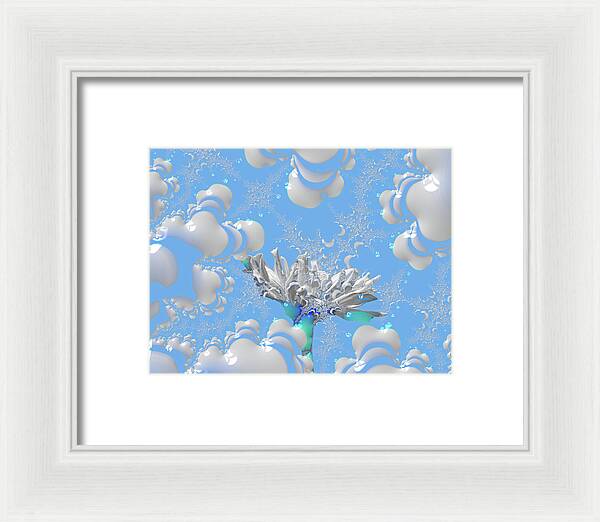 White Flowers with Bubbly Whites, Teals and Blues 1 - Framed Print