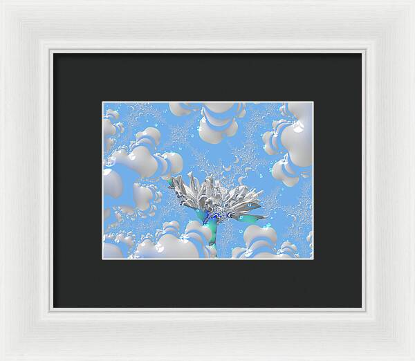 White Flowers with Bubbly Whites, Teals and Blues 1 - Framed Print