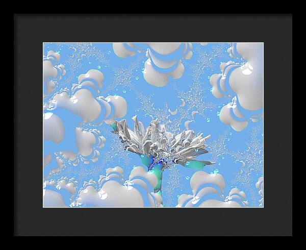 White Flowers with Bubbly Whites, Teals and Blues 1 - Framed Print