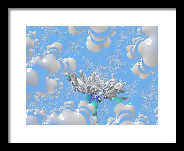 White Flowers with Bubbly Whites, Teals and Blues 1 - Framed Print
