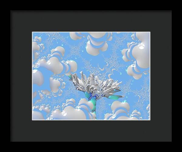 White Flowers with Bubbly Whites, Teals and Blues 1 - Framed Print