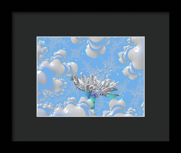 White Flowers with Bubbly Whites, Teals and Blues 1 - Framed Print