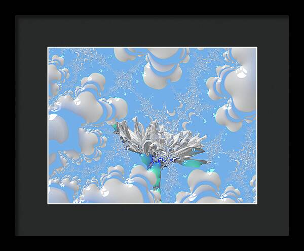 White Flowers with Bubbly Whites, Teals and Blues 1 - Framed Print