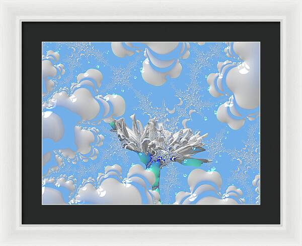 White Flowers with Bubbly Whites, Teals and Blues 1 - Framed Print