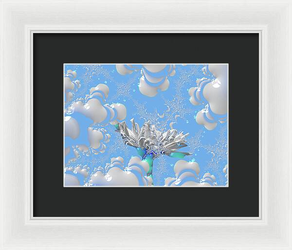 White Flowers with Bubbly Whites, Teals and Blues 1 - Framed Print
