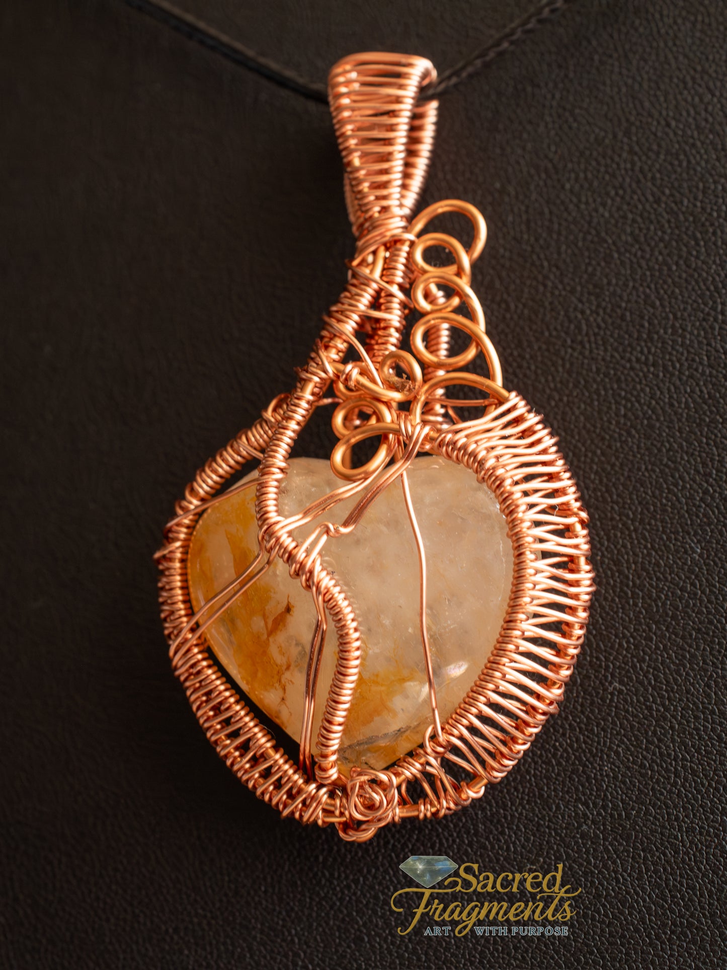 Heart Citrine Copper Wrapped Pendant