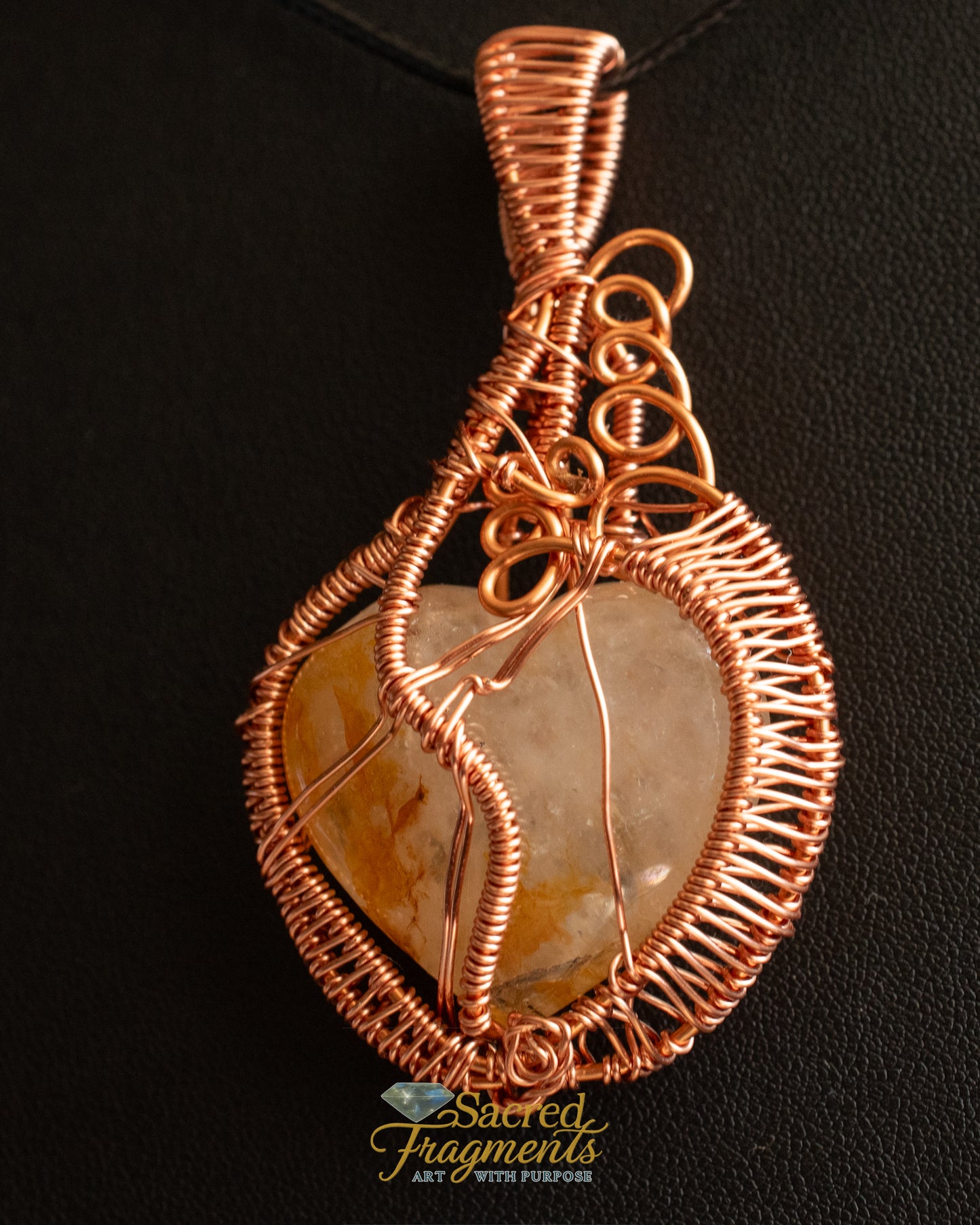 Heart Citrine Copper Wrapped Pendant