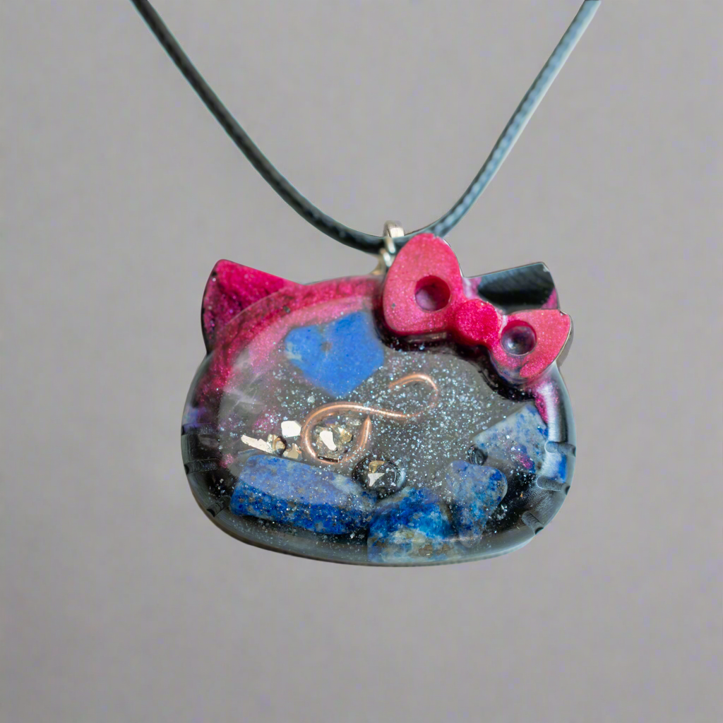 Lapis Cosmic Kitty Orgone Pendant