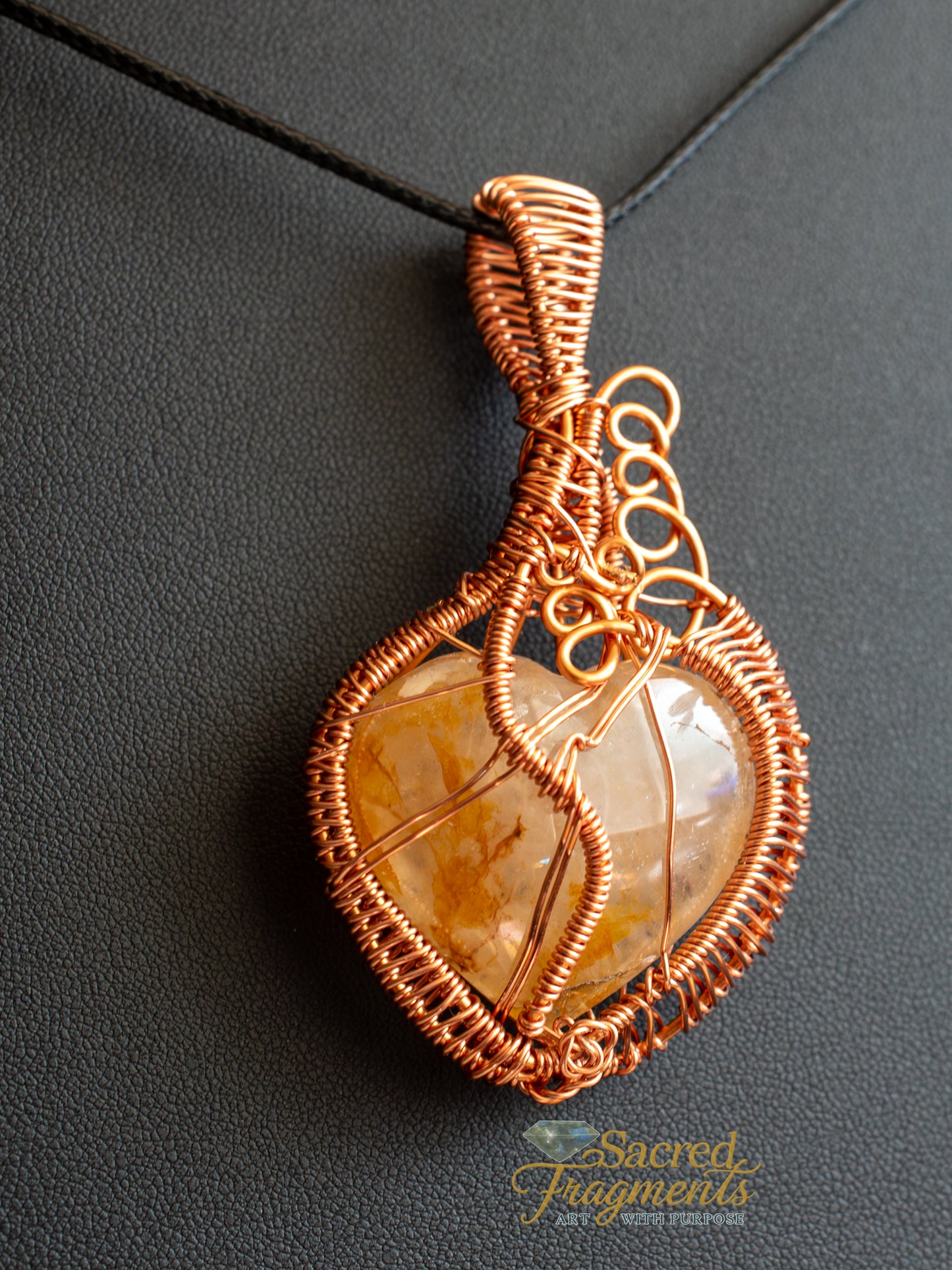 Heart Citrine Copper Wrapped Pendant