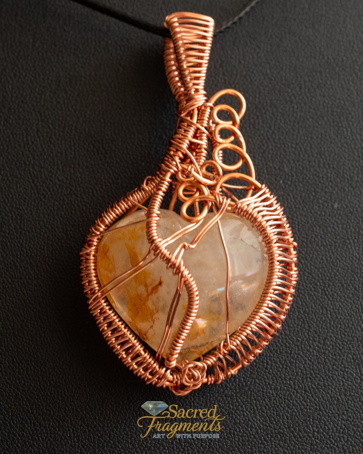Heart Citrine Copper Wrapped Pendant