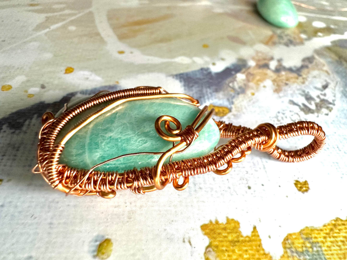 Amazonite Copper Wrapped Pendant