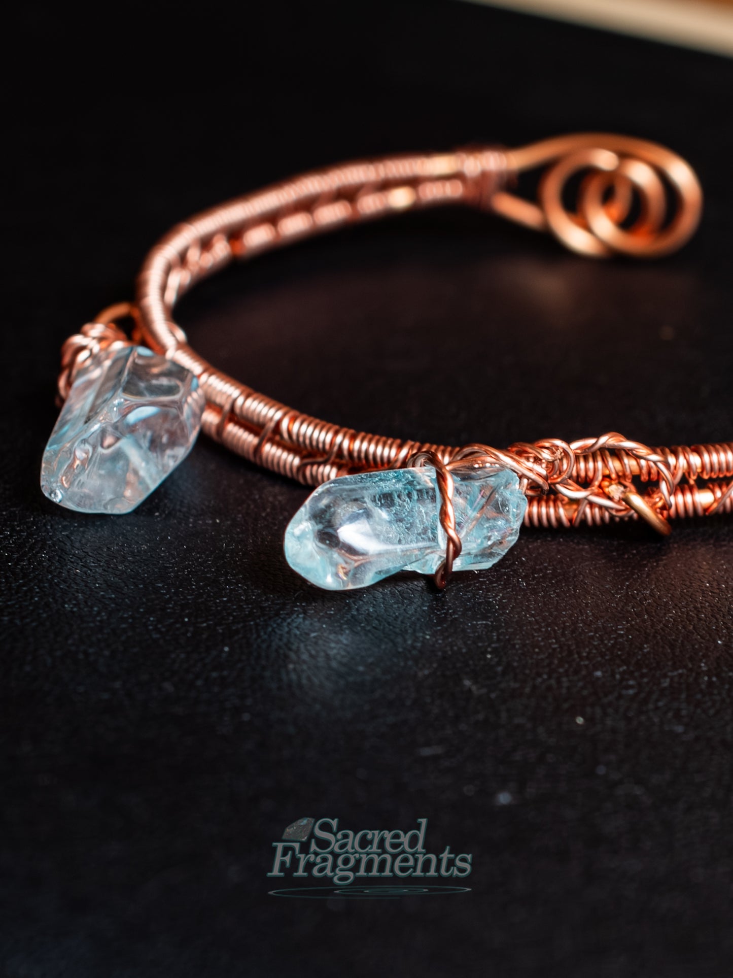 Blue Aura Quartz Bangle Copper Weaved Bracelet