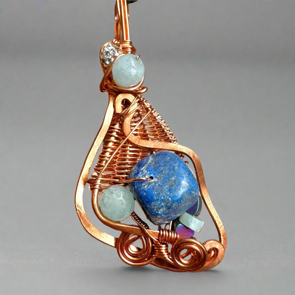 Sodalite and Copper Wire Wrapped Amulet For Balance Protection against negativity