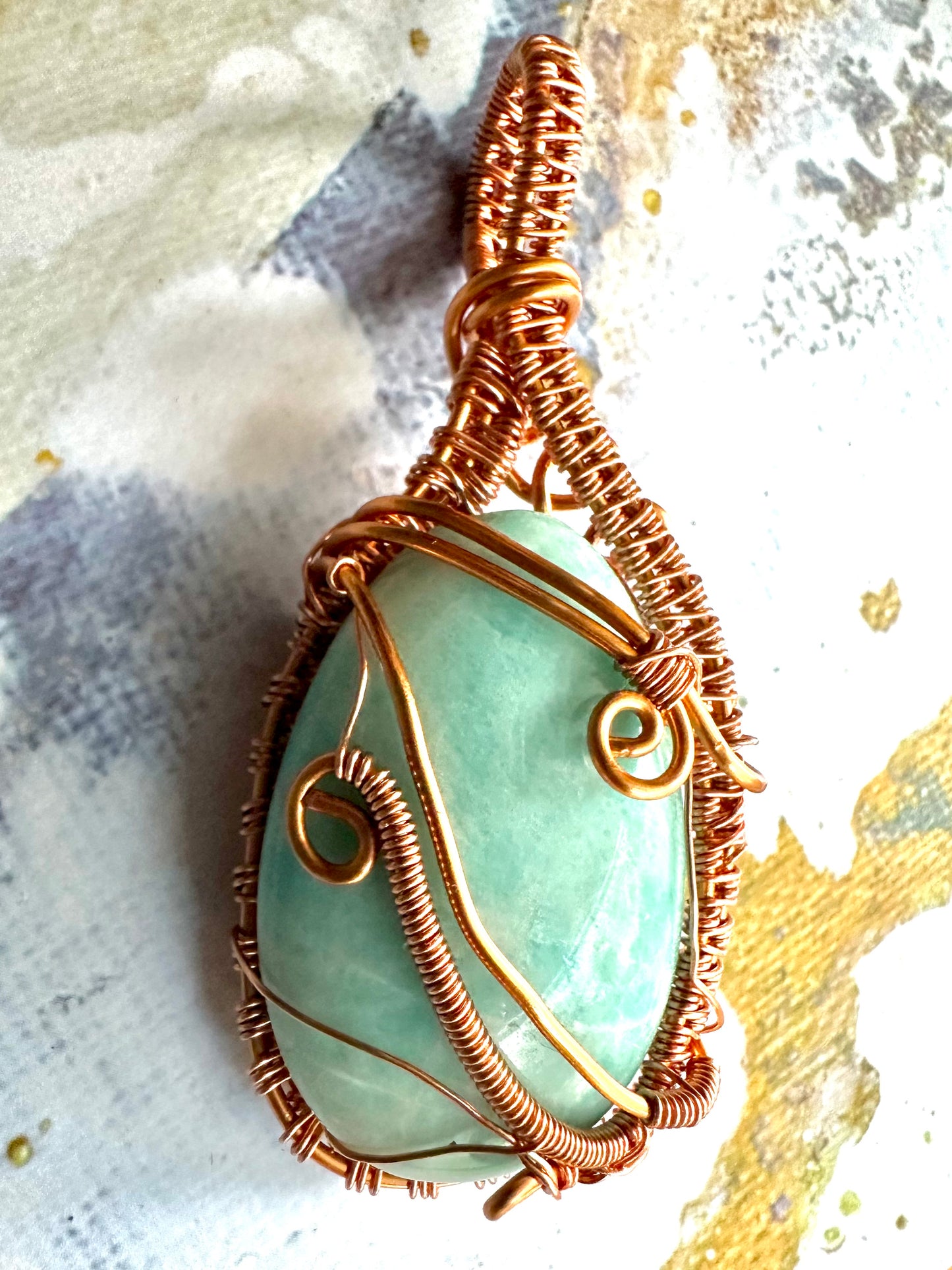 Amazonite Copper Wrapped Pendant