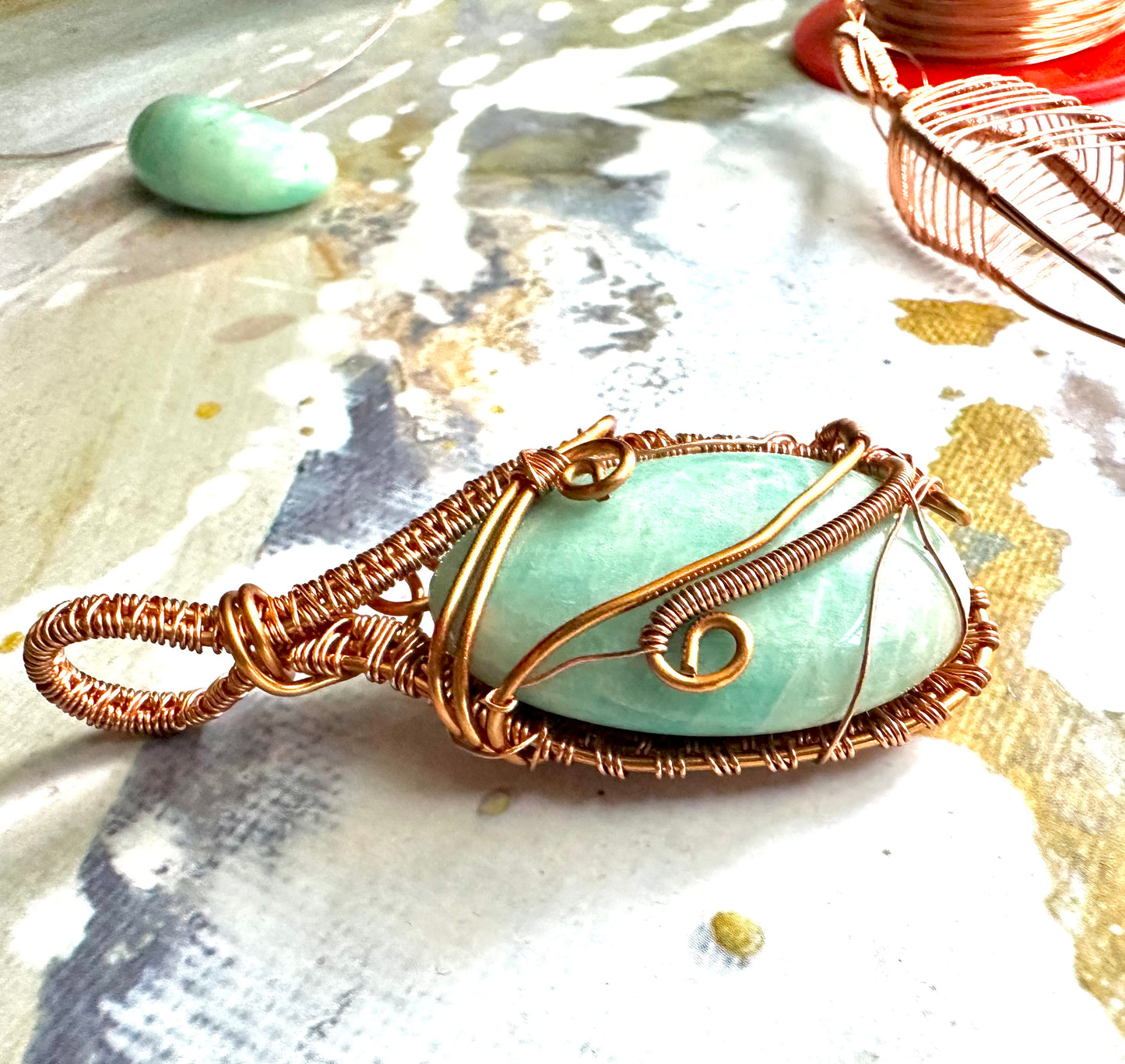 Amazonite Copper Wrapped Pendant