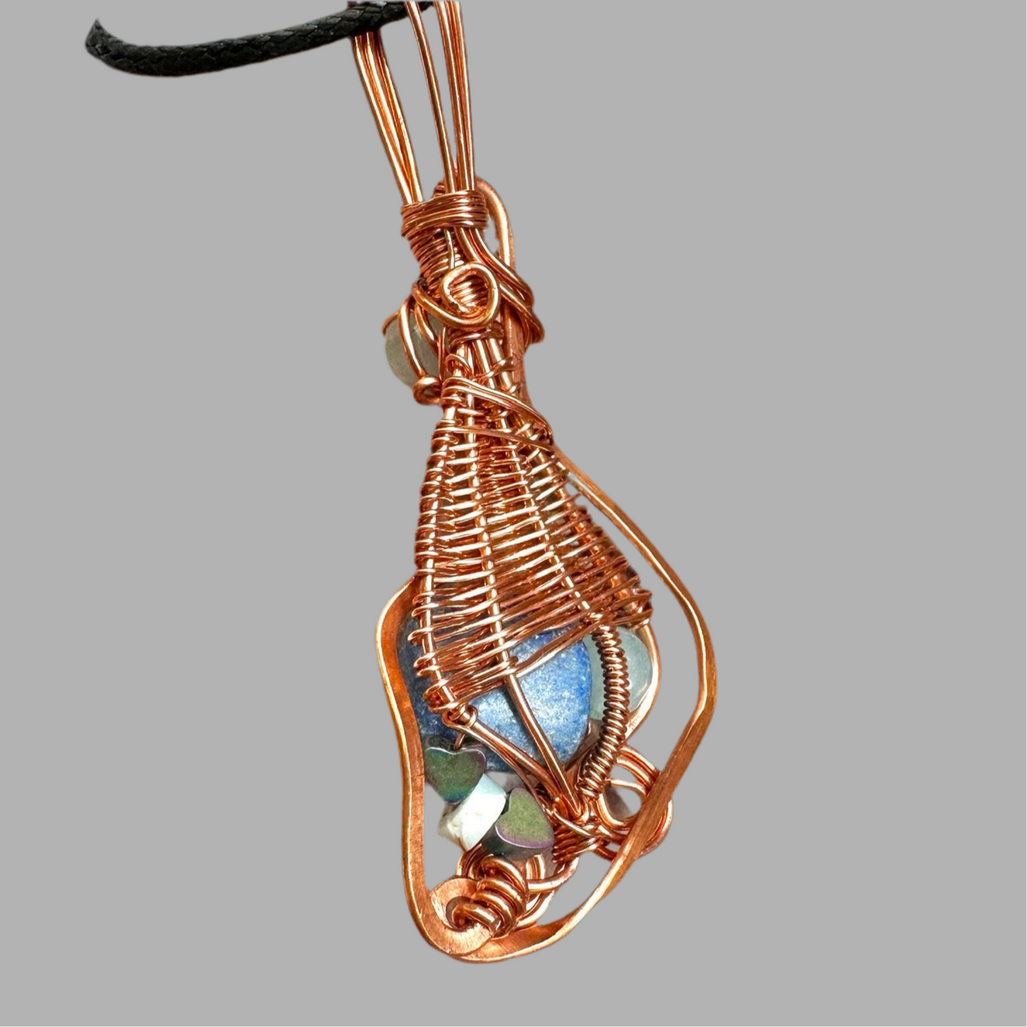 Sodalite and Copper Wire Wrapped Amulet For Balance Protection against negativity