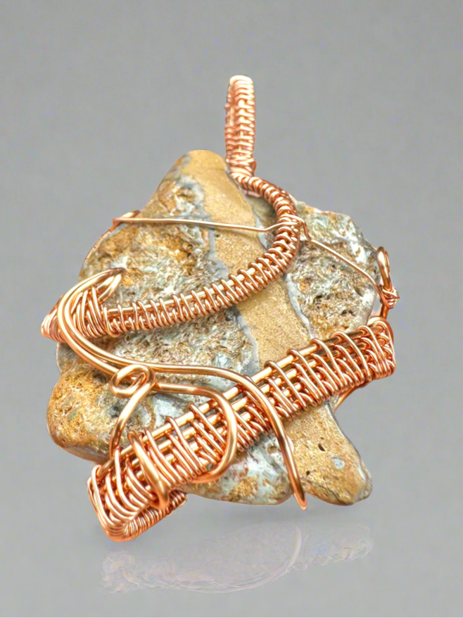 Emotional Wellbeing Ocean Jasper Copper wrapped Pendant