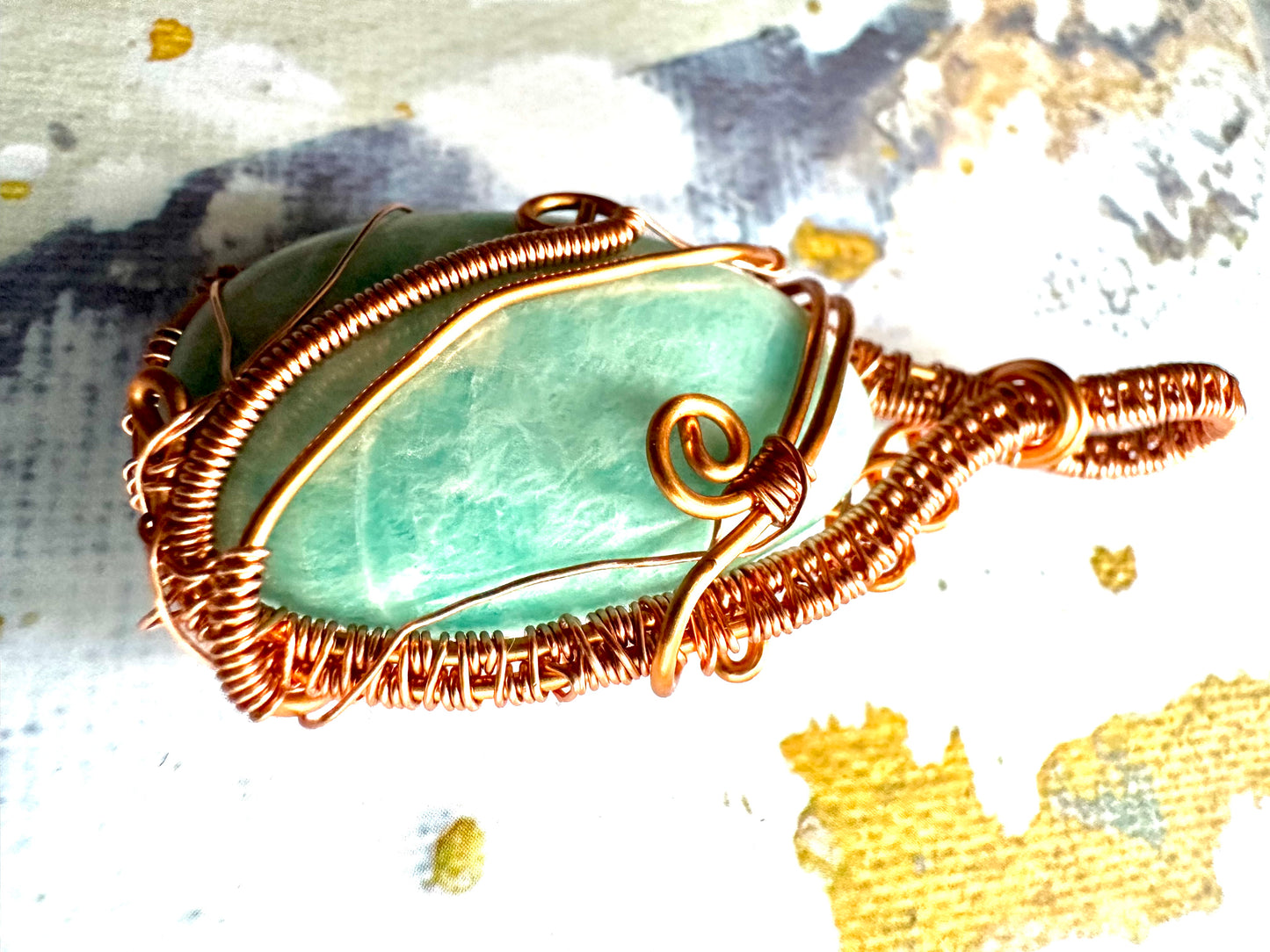 Amazonite Copper Wrapped Pendant