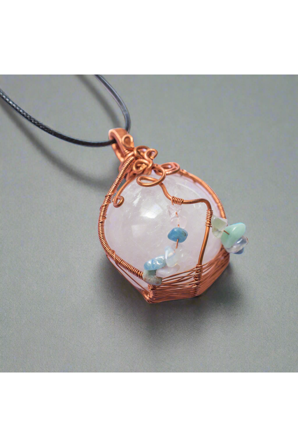 Clear and Align Pendant - Quartz Wrapped  in Copper