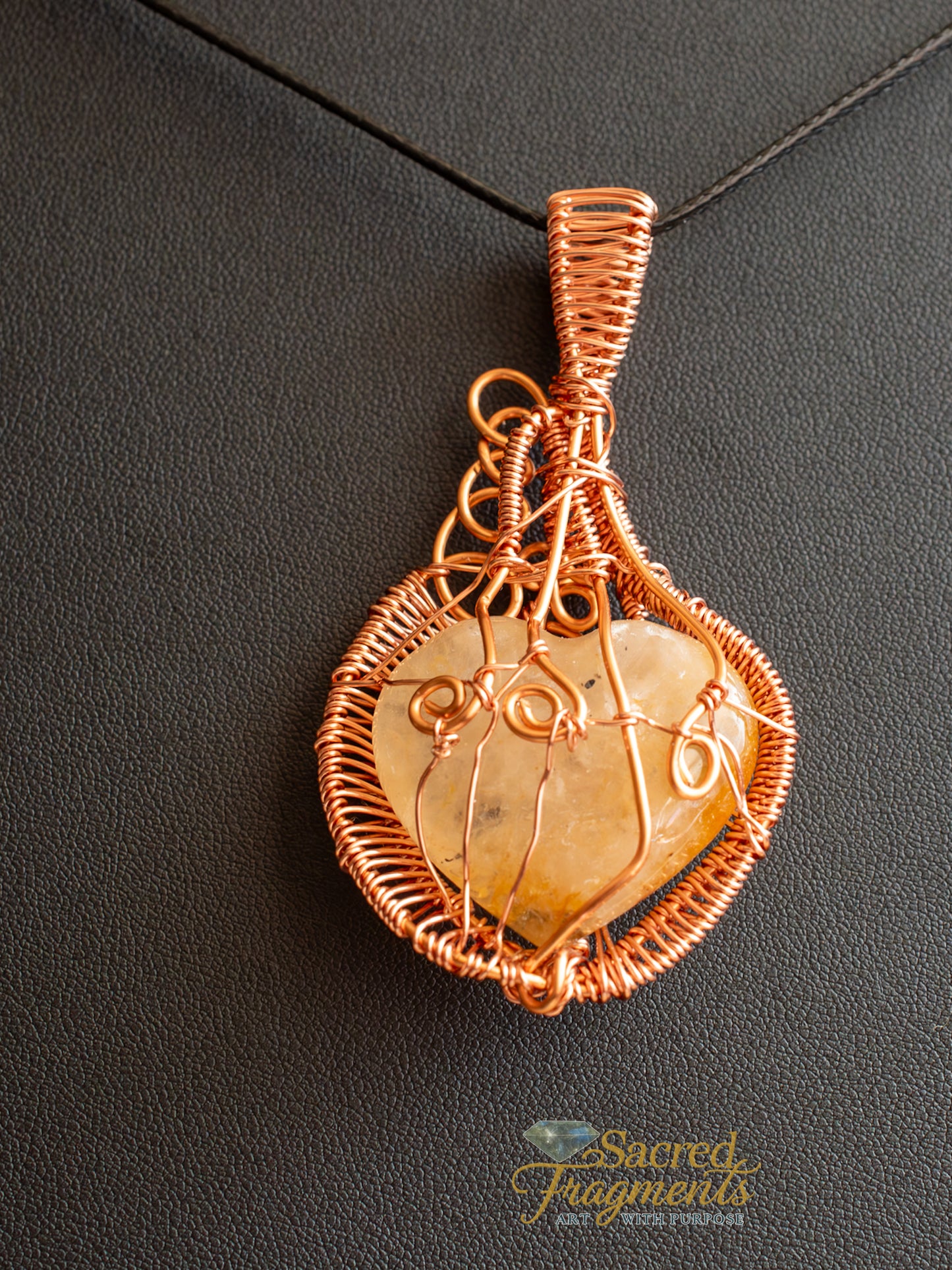 Heart Citrine Copper Wrapped Pendant
