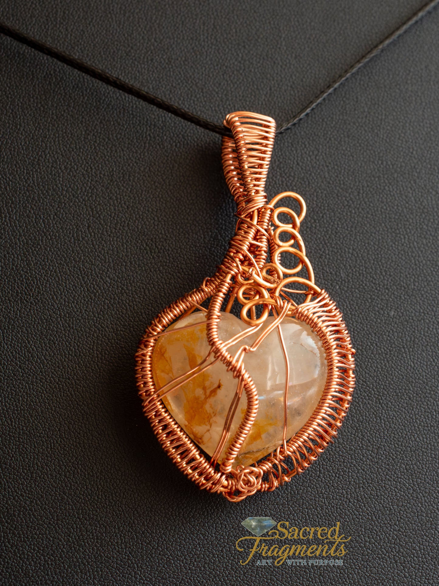 Heart Citrine Copper Wrapped Pendant