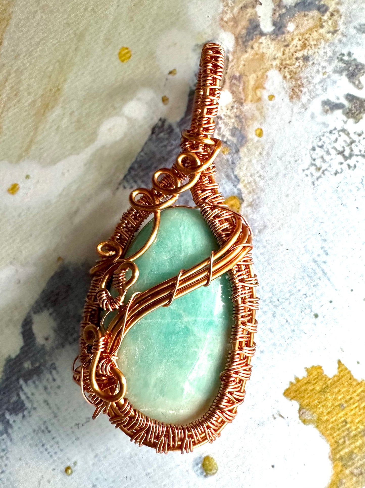 Amazonite Copper Wrapped Pendant