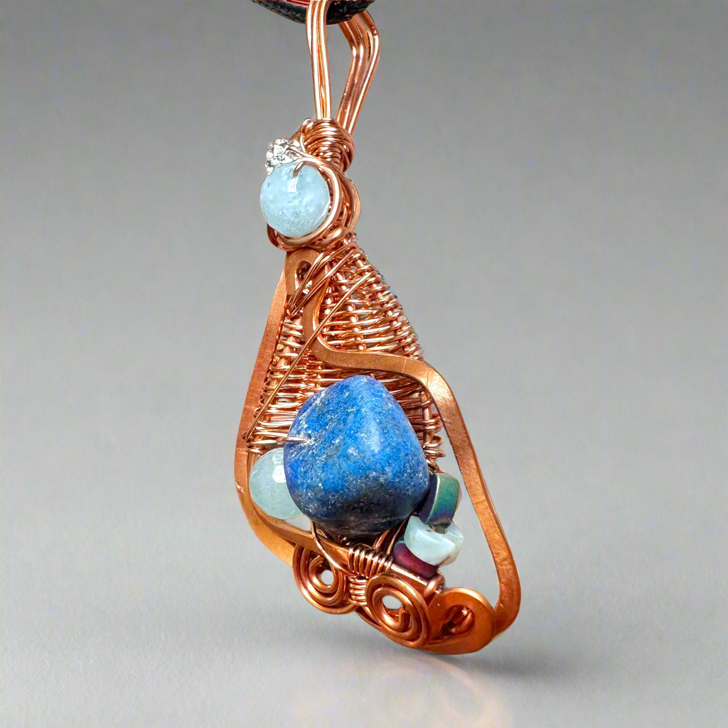 Sodalite and Copper Wire Wrapped Amulet For Balance Protection against negativity