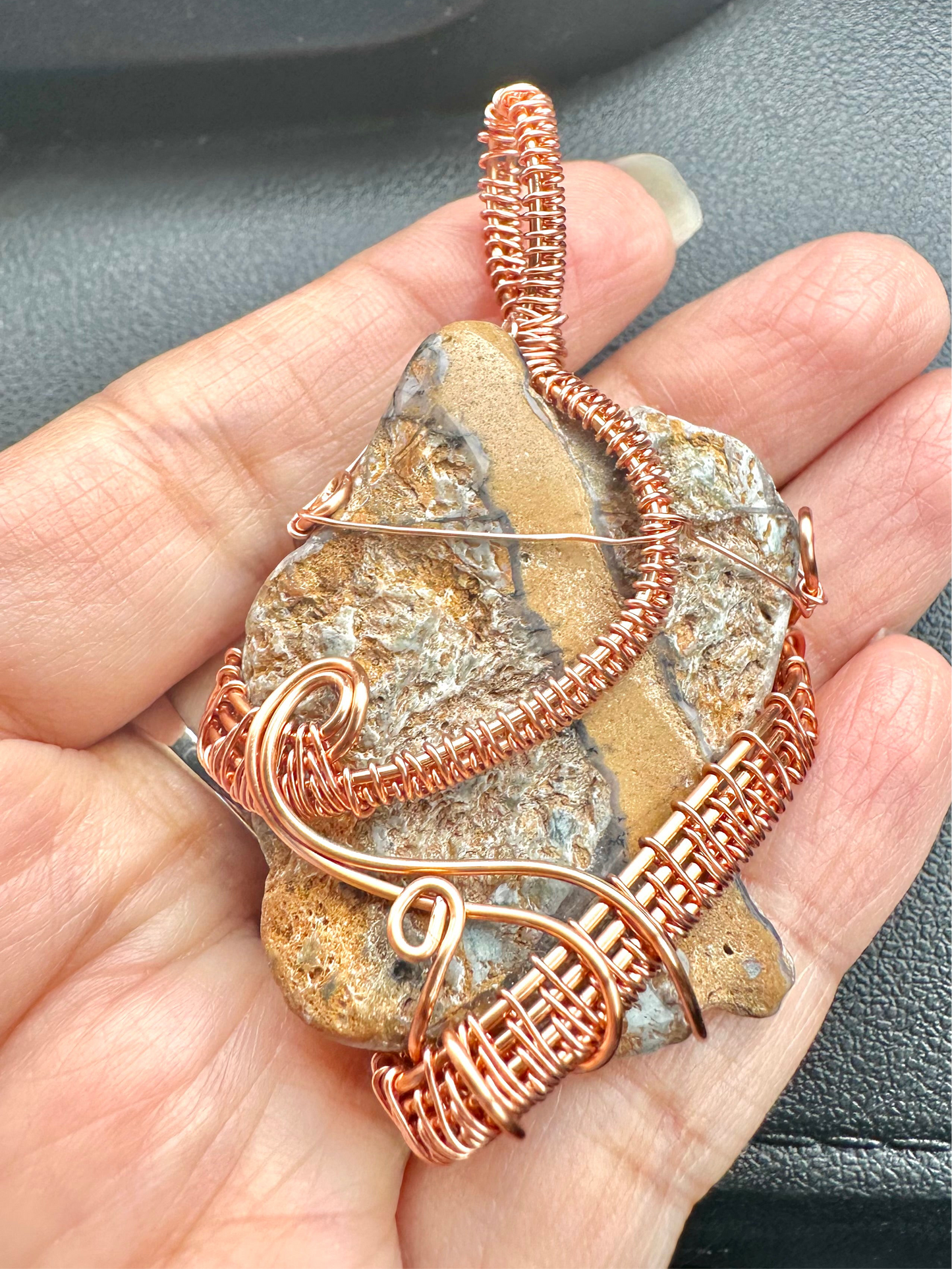 Emotional Wellbeing Ocean Jasper Copper wrapped Pendant