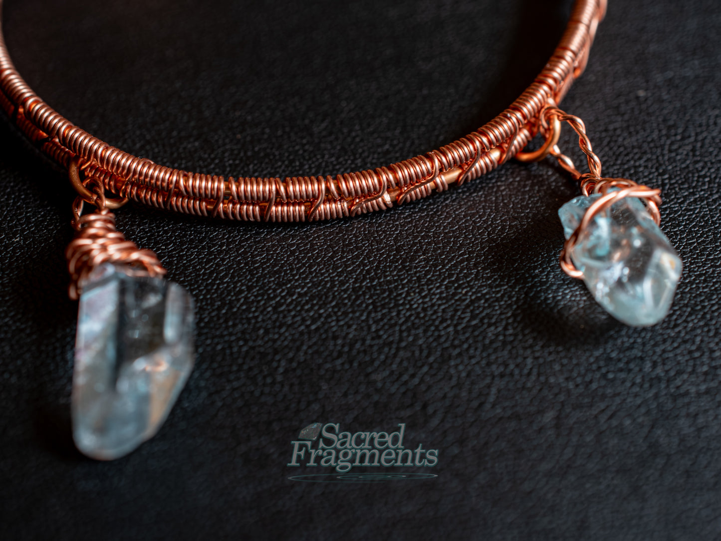 Blue Aura Quartz Bangle Copper Weaved Bracelet