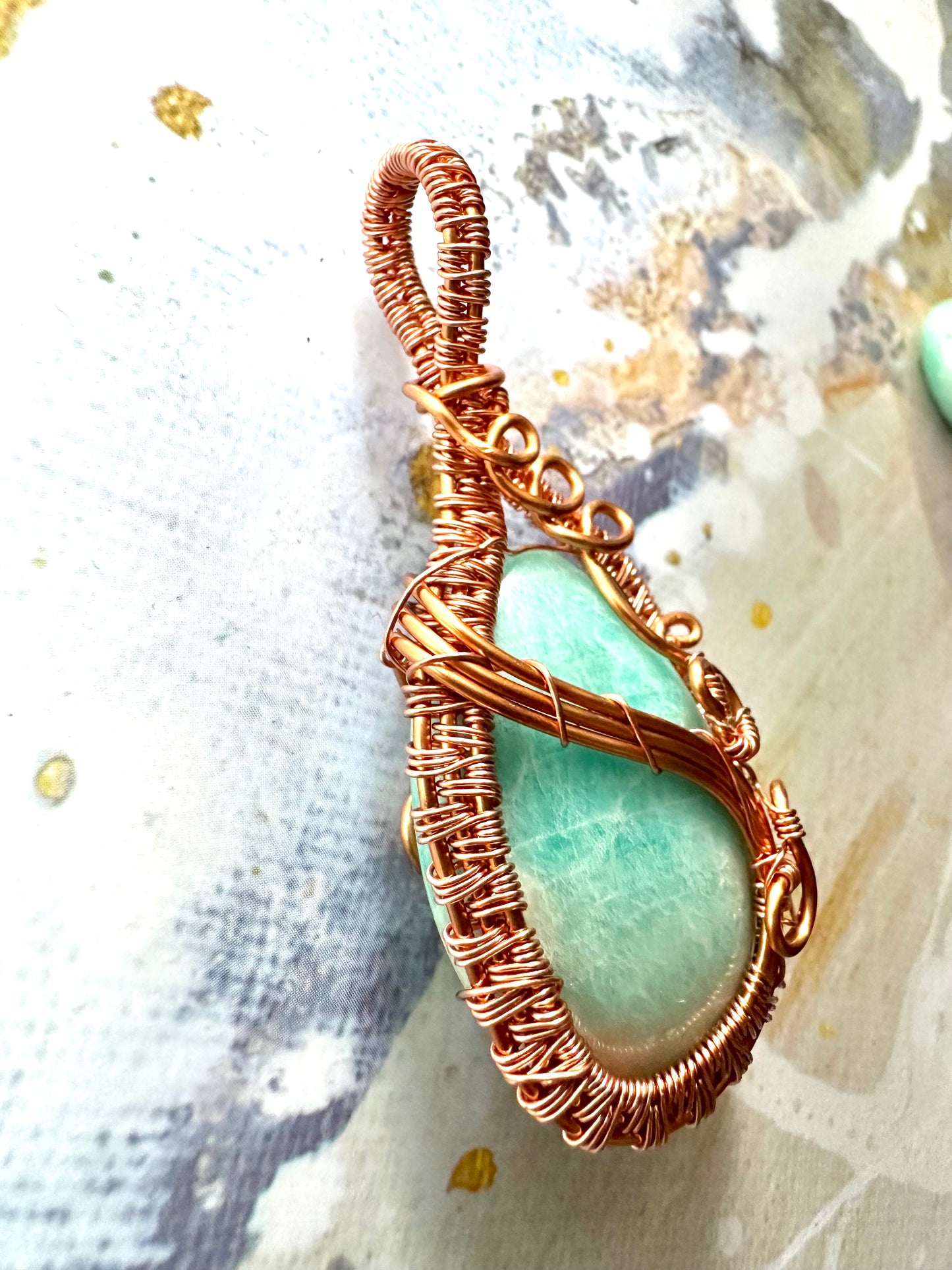 Amazonite Copper Wrapped Pendant