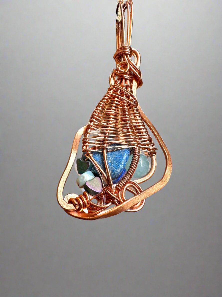 Sodalite and Copper Wire Wrapped Amulet For Balance Protection against negativity