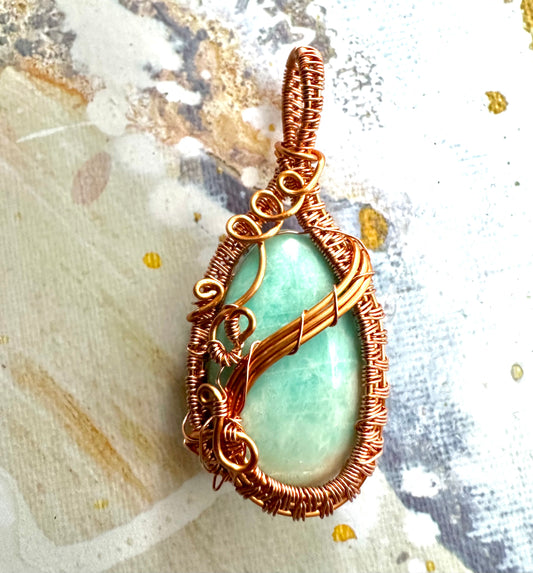Amazonite Copper Wrapped Pendant
