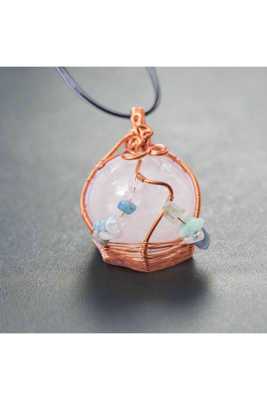 Clear and Align Pendant - Quartz Wrapped  in Copper