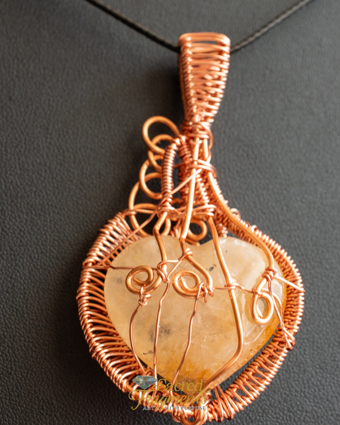 Heart Citrine Copper Wrapped Pendant