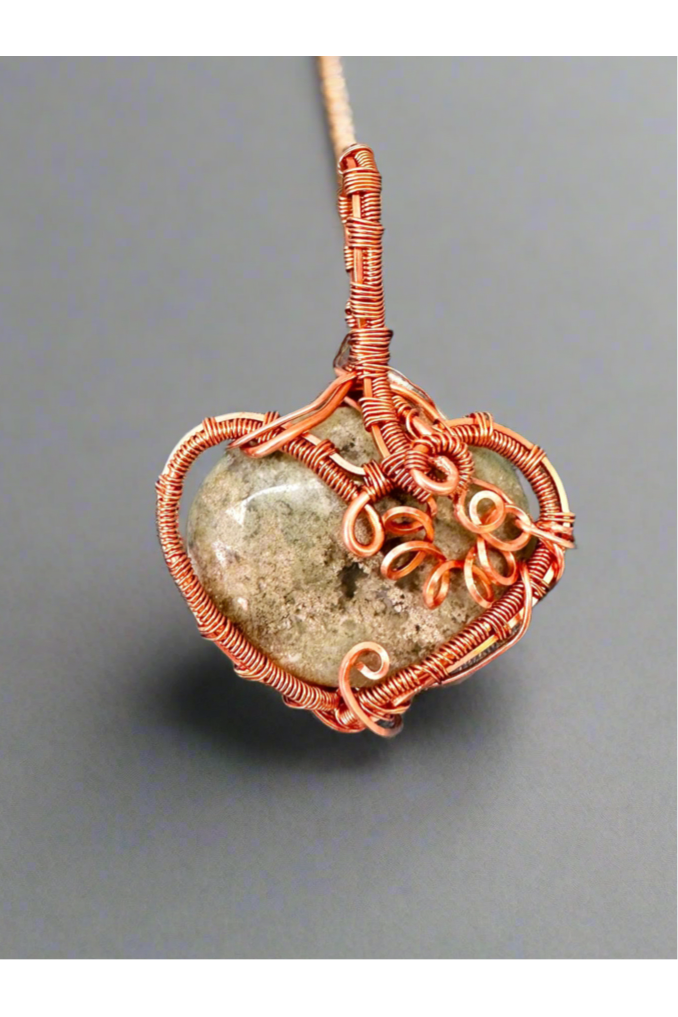 New Begginings Moss Agate Pendant Copper Weaved