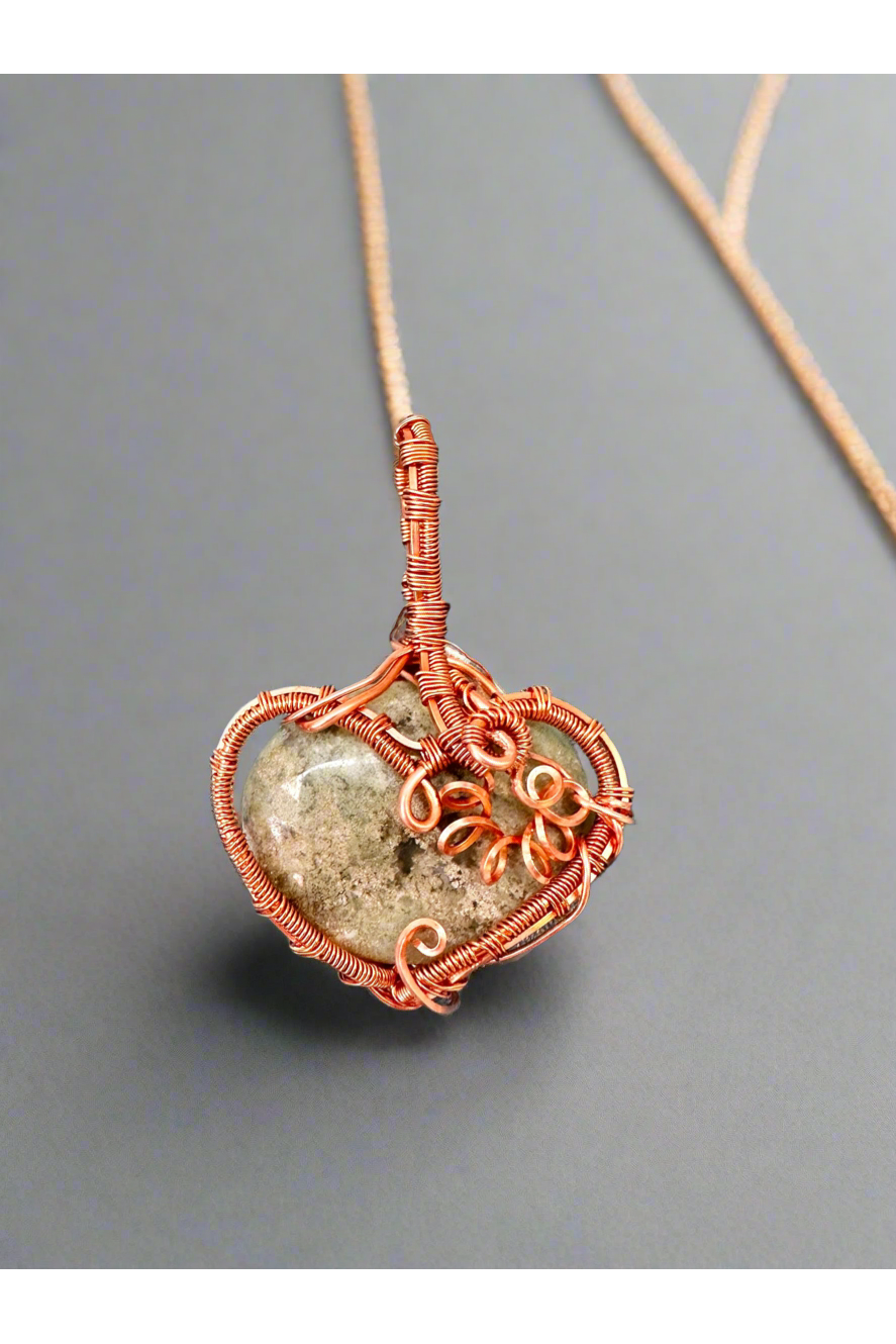 New Begginings Moss Agate Pendant Copper Weaved