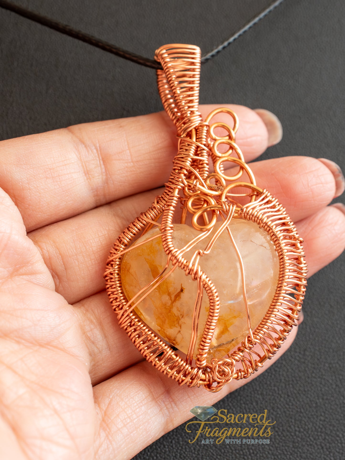 Heart Citrine Copper Wrapped Pendant