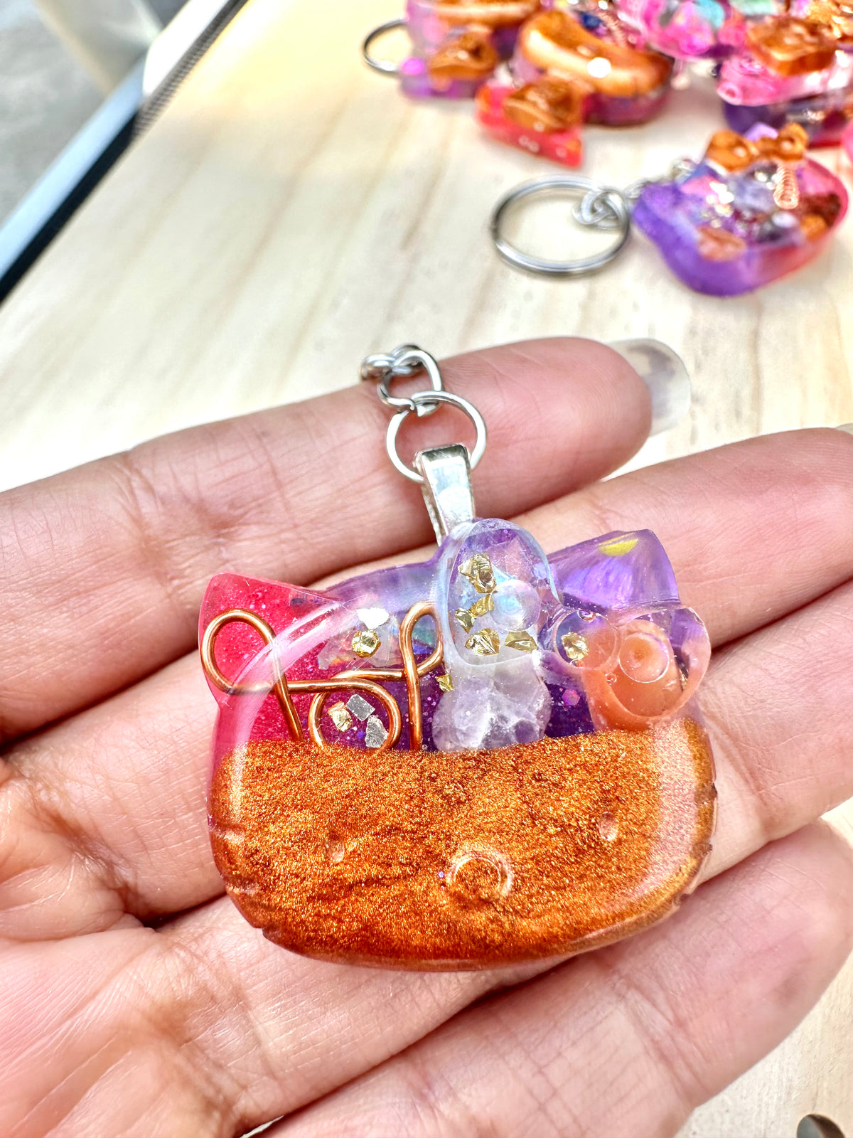 Cosmic Kitty Face Orgone Keychain