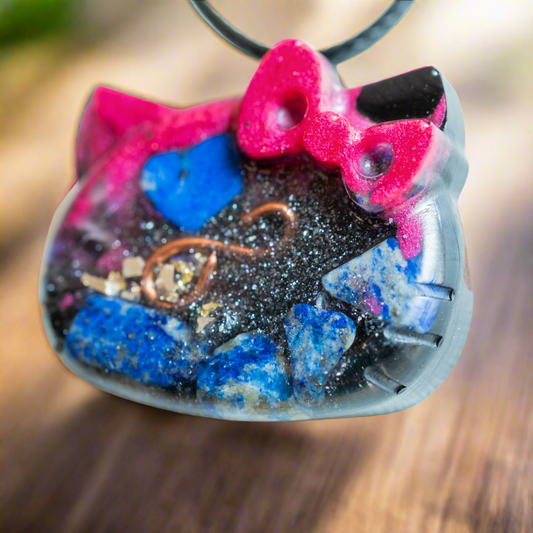 Lapis Cosmic Kitty Orgone Pendant