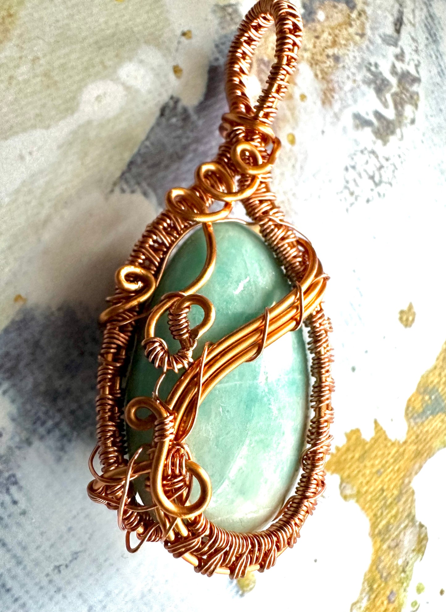 Amazonite Copper Wrapped Pendant