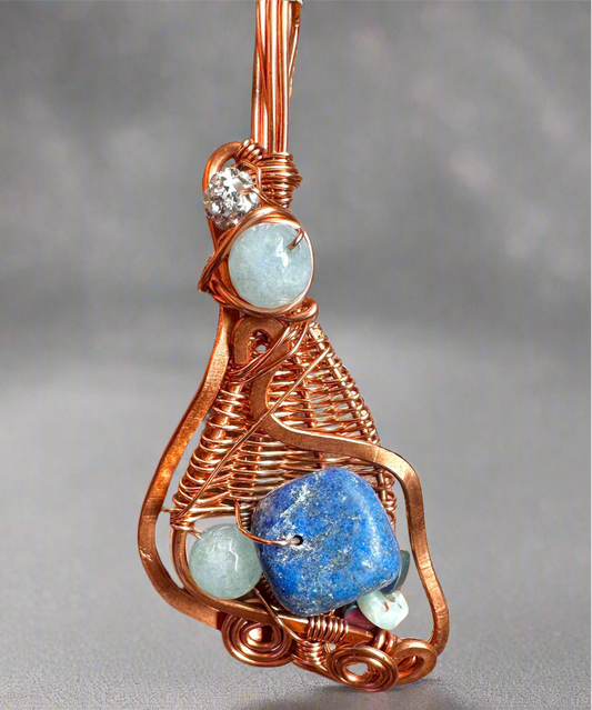 Sodalite and Copper Wire Wrapped Amulet For Balance Protection against negativity