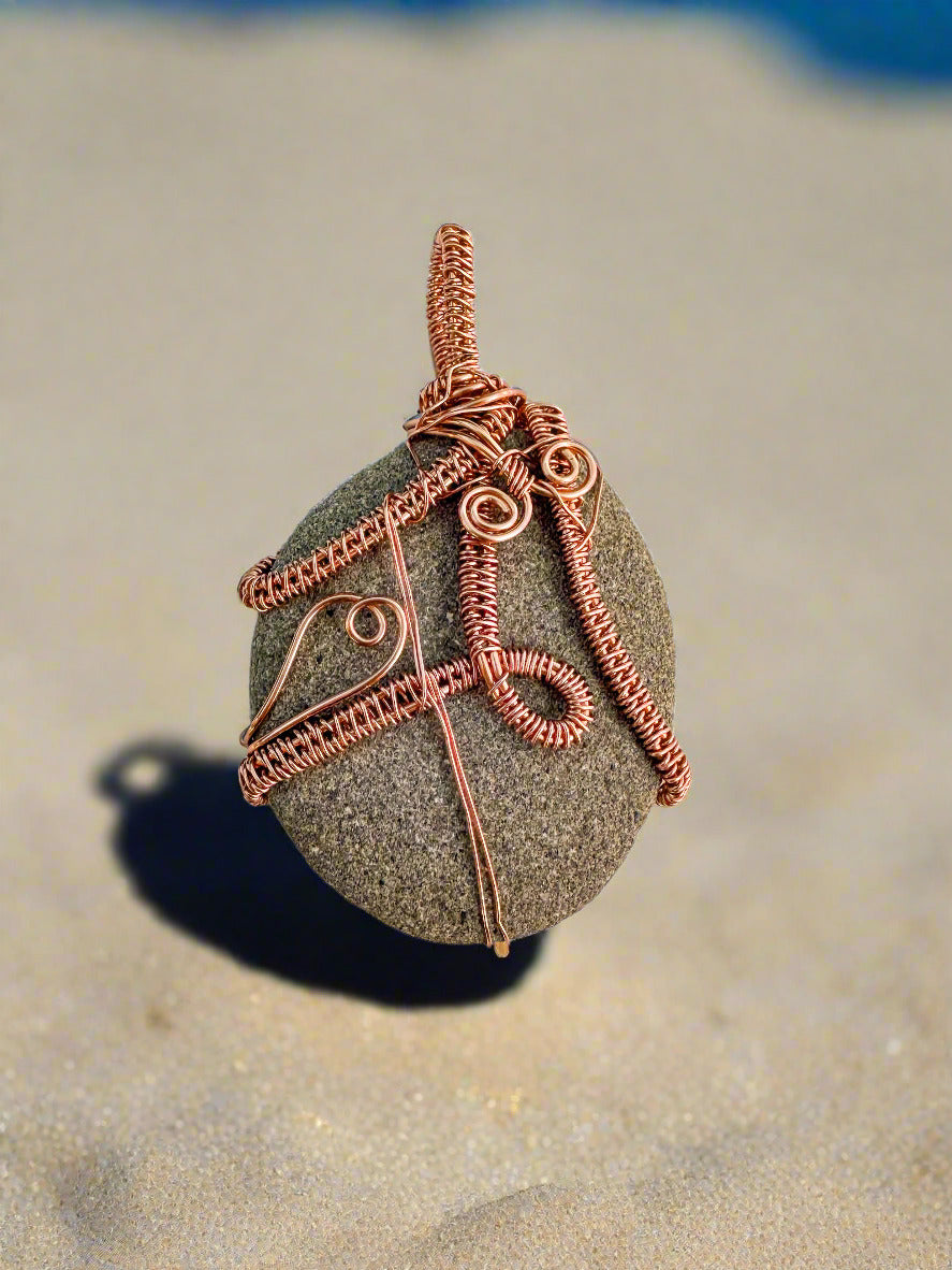 Connect and Ground Pendant Copper Wrapped Beach Stone