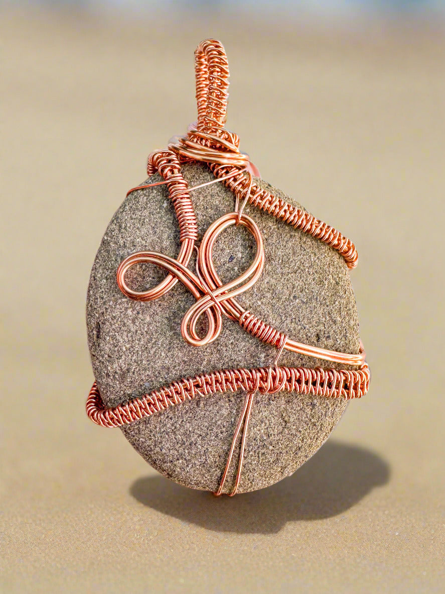 Connect and Ground Pendant Copper Wrapped Beach Stone