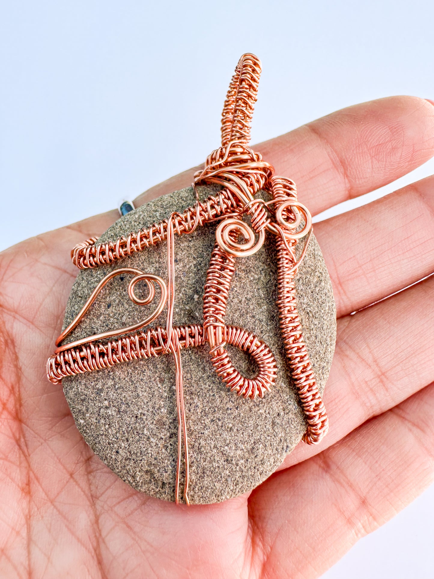 Connect and Ground Pendant Copper Wrapped Beach Stone