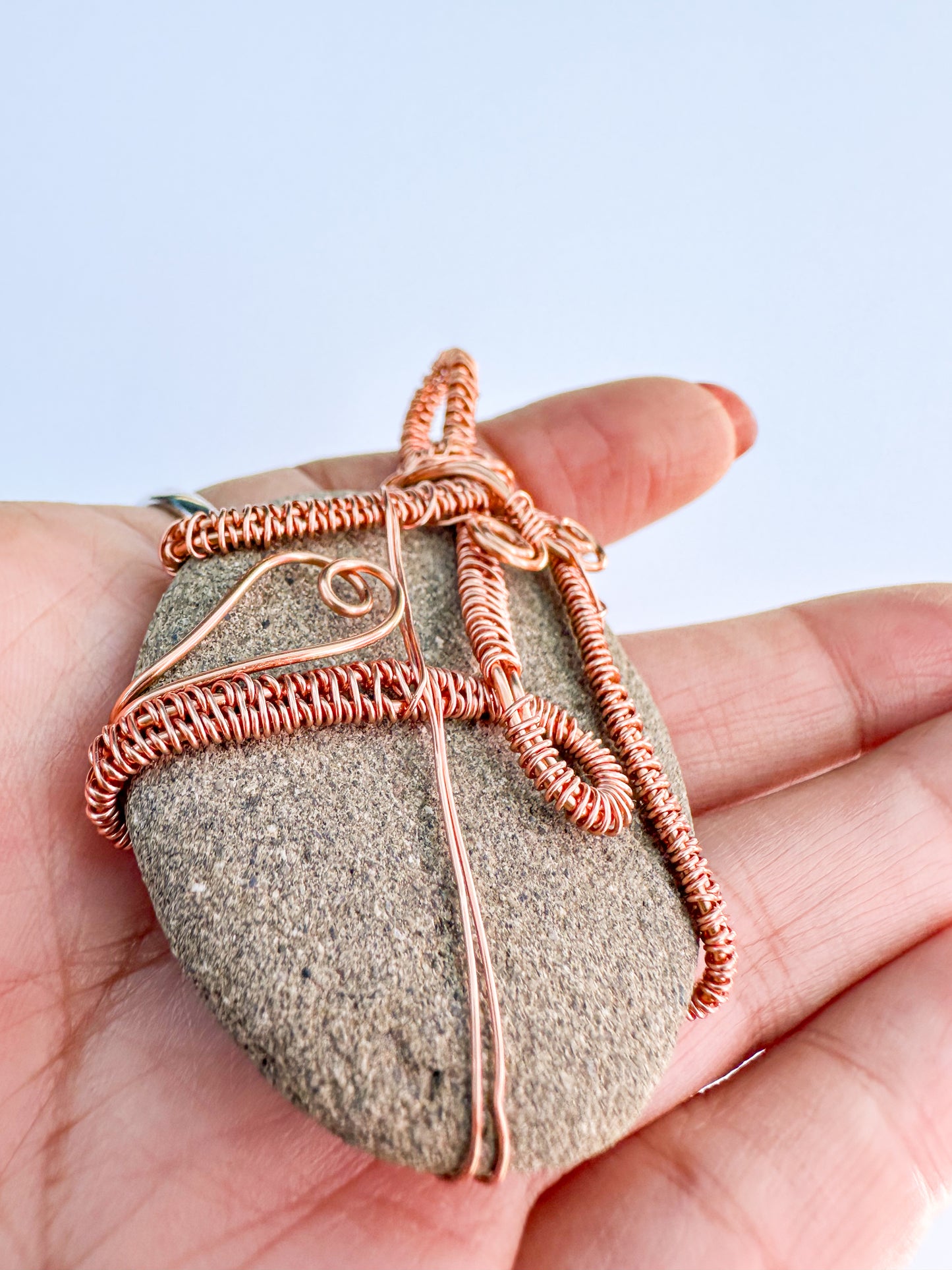 Connect and Ground Pendant Copper Wrapped Beach Stone