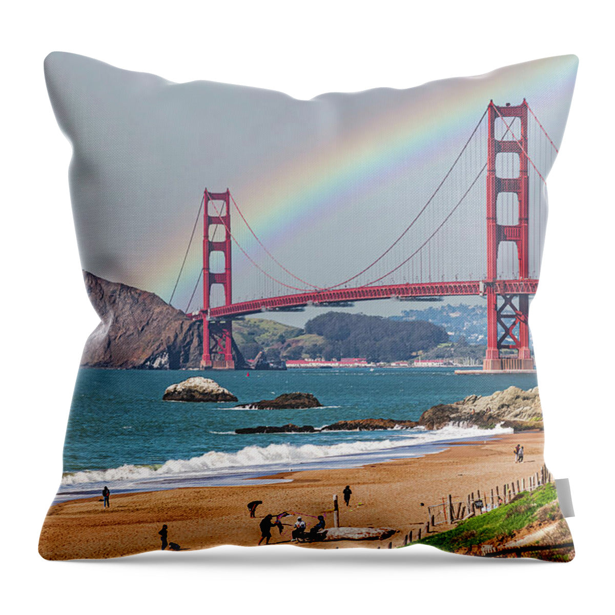 A rainbow over the Golden Gate Bridge in San Francisco - Throw Pillow
