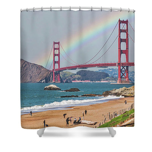 A rainbow over the Golden Gate Bridge in San Francisco - Shower Curtain
