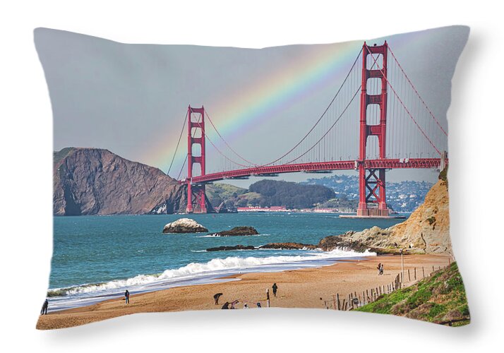 A rainbow over the Golden Gate Bridge in San Francisco - Throw Pillow